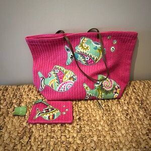 Vera Bradley Tote Bag and Pouch with Fish Design NWT Seashore Tote Tutti Frutti